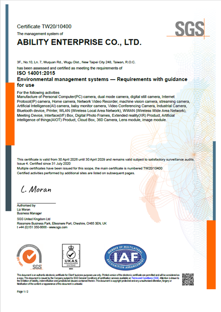 ISO14001_2015 環境管理系統 證書(佳能企業)