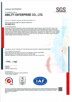 ISO45001_2018 职业安全卫生管理系统 证书(佳能企业)