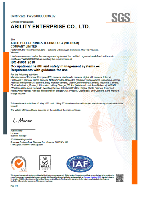 ISO45001_2018 職業安全衛生管理系統 證書(北越佳智)